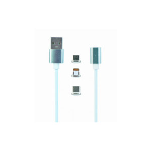 Magnetni polnilni USB kabel combo 3-v-1, srebrn, 1 m