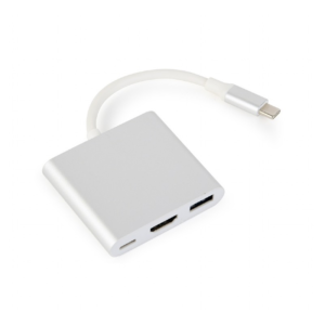 Adapter USB-C 3-in-1, USB-C, HDMI, USB-A svetlo siv - slika 1