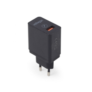 Polnilni adapter 1x USB QC3.0, črn - slika 1