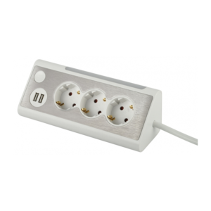 Kotni električni podaljšek 3m z 3x 230 V AC in 2x USB beli - Image 1