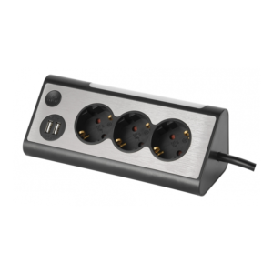 Kotni električni podaljšek 3m z 3x 230 V AC in 2x USB sivi - Image 1