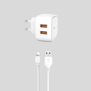 Polnilec za telefon XO L61 2xUSB bel + 8-pin Lightning kabel - Image 1