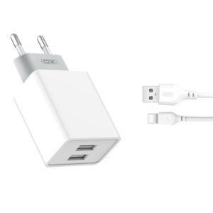 Polnilec za telefon XO L65 2xUSB bel + 8-pin Lightning kabel - slika 1