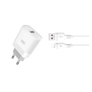 Polnilec za telefon XO L63 QC 1xUSB bel + 8-pin Lightning kabel - slika 1