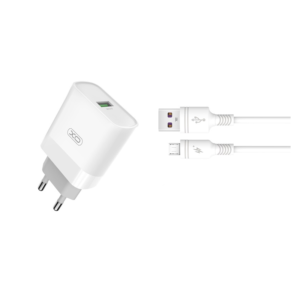 Polnilec za telefon XO L63 QC 1xUSB bel + microUSB kabel - Image 1