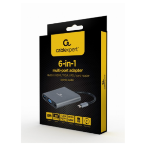 Adapter USB-C 6-v-1 USB, HDMI, VGA, PD, čitalec kartic + audio - slika 4