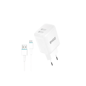 Polnilec za telefon BWOO CDA60V 2x USB 2,4A bel + kabel microUSB - Image 1