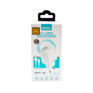 Polnilec za telefon BWOO CDA60V 2x USB 2,4A bel + kabel microUSB - Image 2