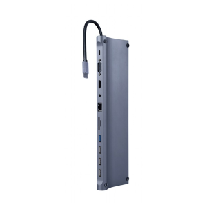 Adapter USB-C 11-v-1 USB, HDMI, LAN, VGA, PD, čitalec kartic + audio - slika 1