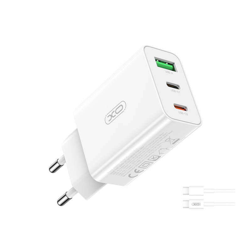 Polnilec za telefon XO L101 1xUSB QC, 2XUSB-C PD 20W bel + USB-C kabel