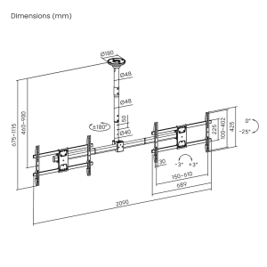 Stropni nosilec za dva TV-ja Maclean MC-111B 34''- 60'' - slika 9
