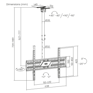 MyWall HD 10L Stropni nosilec za TV 37''- 86'' - slika 7