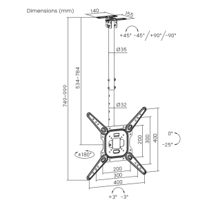 MyWall HD 9L Stropni nosilec za TV 23''- 55'' - slika 7