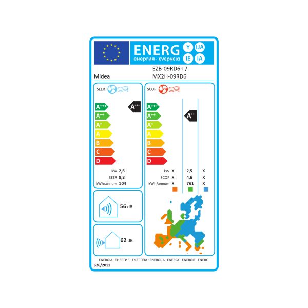 Midea Solstice 2,5 kW črna – energijska nalepka EPREL 2865057