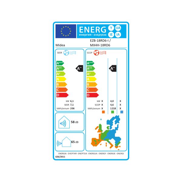 Midea Solstice 5,0 kW črna – energijska nalepka EPREL 2865066